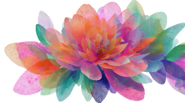 Abstract Floral Design: Abstract floral design with layered textures and vibrant color schemes, isolated on a Transparent background, PNG file.