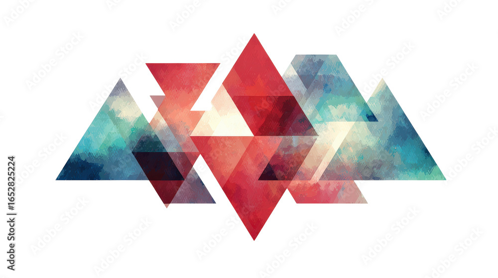 Poster abstract geometric art with interlocking triangles, isolated on a transparent background, png file.