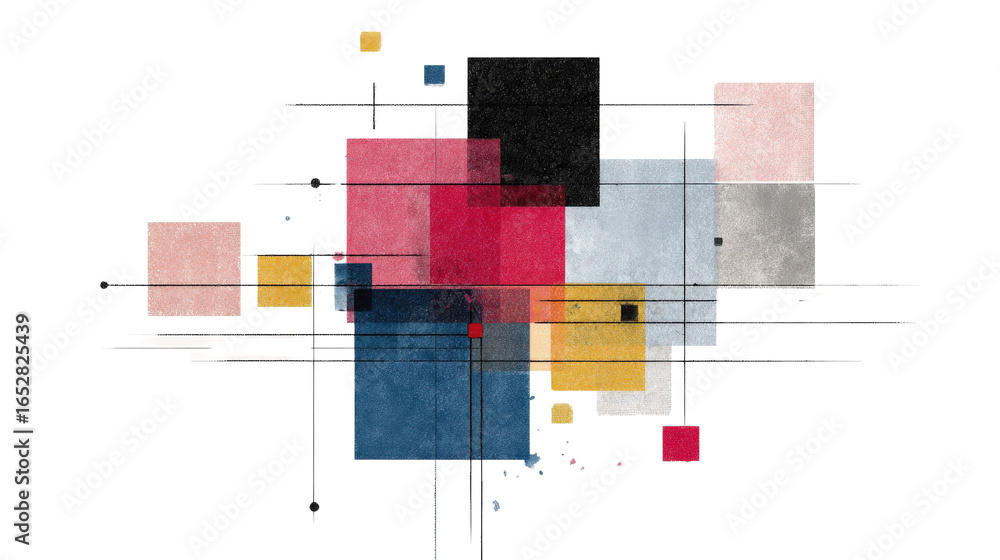 Aufkleber abstract geometric art with thin lines crossing through color blocks, isolated on a transparent back