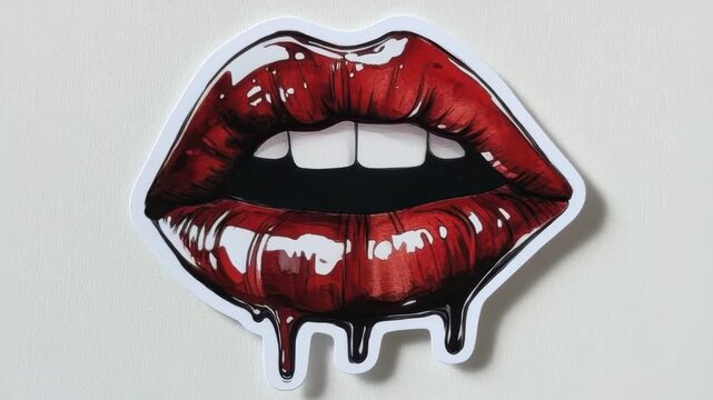 Red lips dripping glossy blood effect sticker stop motion