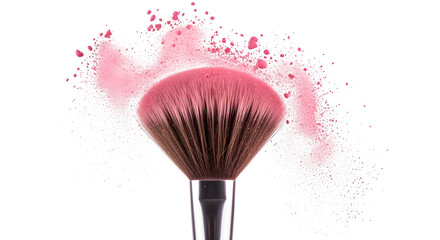 Blush brush with powder explosion effect, isolated on white background