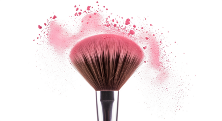 Blush brush with powder explosion effect, isolated on white background