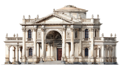Classic Architecture: Iconic classic architecture with detailed facades, columns, and arches, isolated on a Transparent background, PNG file.