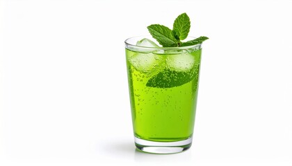 Refreshing Green Juice with Fresh Mint Leaves in a Clear Glass on a Bright and Vibrant Background