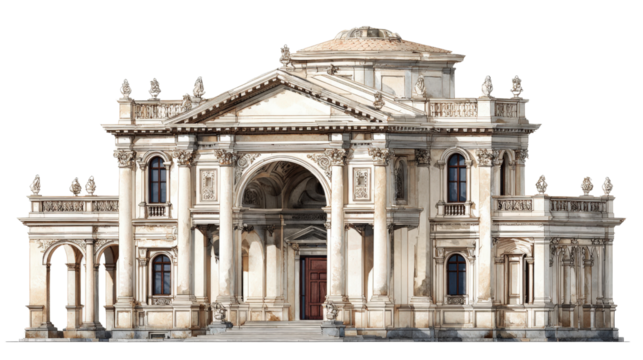 Classic Architecture: Iconic classic architecture with detailed facades, columns, and arches, isolated on a Transparent background, PNG file.