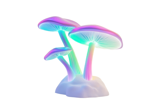 Glowing psychedelic mushrooms isolated on transparent background