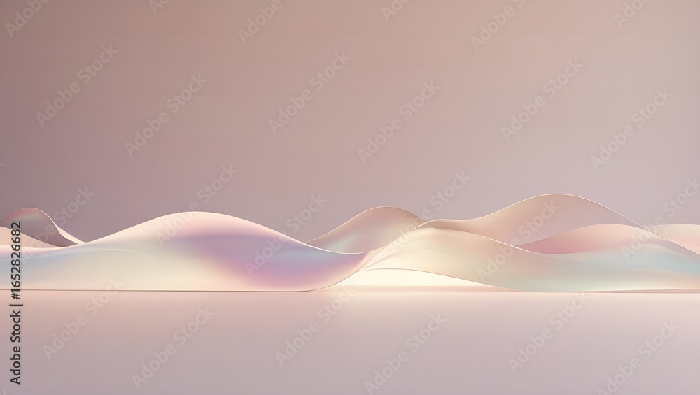 Poster abstract iridescent wavy surface with soft pastel colors and gentle light creating a dreamy ethereal