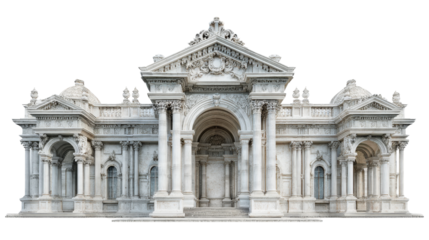 Classic Architecture: Timeless classic architecture with grand columns, arches, and ornate detailing, isolated on a Transparent background, PNG file.