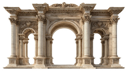 Fototapeta premium Classic Architecture: Timeless classic architecture with grand columns, arches, and ornate detailing, isolated on a Transparent background, PNG file.