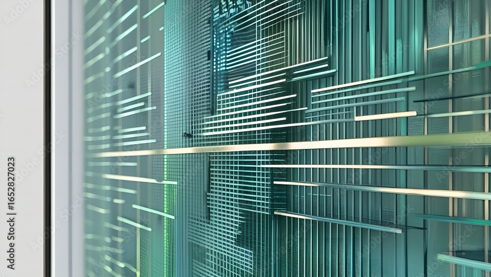 Aufkleber abstract digital grid with glowing lines and futuristic geometric patterns in shades of teal and gre