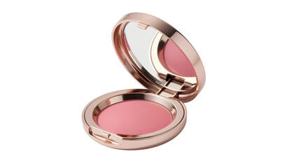 Compact blush with visible mirror and soft pink tone, isolated on white background