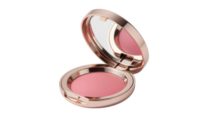 Compact blush with visible mirror and soft pink tone, isolated on white background