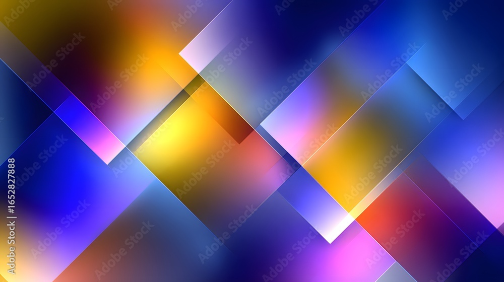 Poster a vibrant abstract design featuring intersecting geometric shapes in a dynamic interplay of vivid co