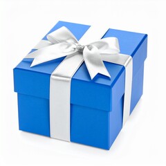 Fototapeta premium A vibrant blue gift box, adorned with a silver ribbon bow