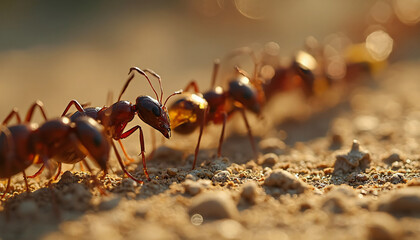 Line of Ants on Soil Surface