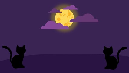 Spooky Halloween background illustration animation of black cat 