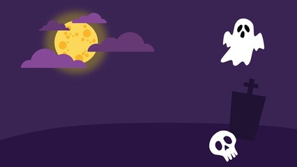 Spooky Halloween background illustration animation of haunted cemetery 
