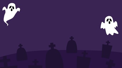 Spooky Halloween background illustration animation of haunted cemetery 