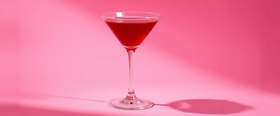 Red martini glass, pink backdrop, copy space, subtle shadow, soft light,  pink,  bar
