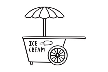 vending stall or ice cream tray icon doodle hand drawn. Outline ice cream store line drawing clipart symbol 
