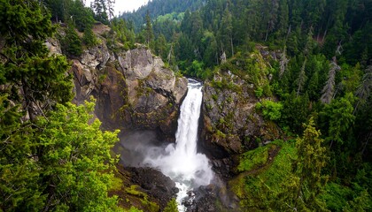 Naklejka premium Waterfall cascading down rocky mountainside