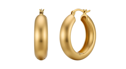 Gold hoop earrings with matte finish, isolated on white background