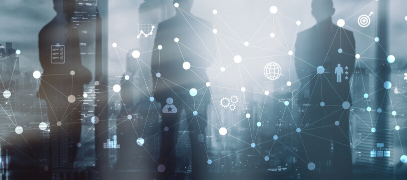 Connecting people on the internet. Social network global connection - Powered by Adobe