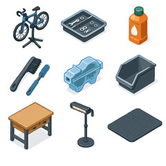 Chain parts mat cleaning icons vector bike bin bottle shop icon maintenance