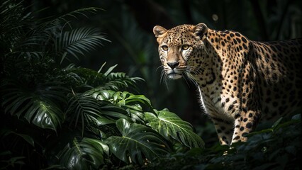 Obraz premium A majestic Amur leopard, a spotted feline predator, rests in a tree