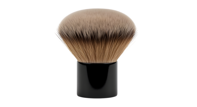 Kabuki brush with dense bristles and short handle, isolated on white background