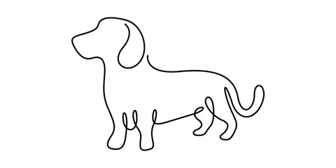 Dachshund dog in one continuous line art drawing style. Minimalist black linear sketch isolated on white background. Vector illustration