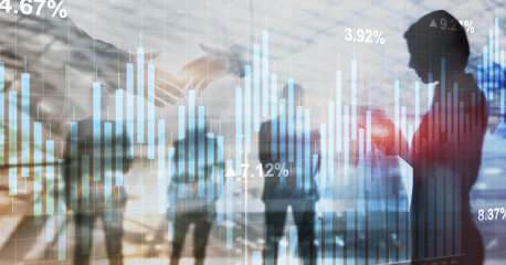 Stock chart wit blue bars, reflecting market trends on grid background