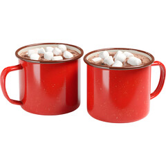 Hot chocolate with marshmallows in a red enameled mug