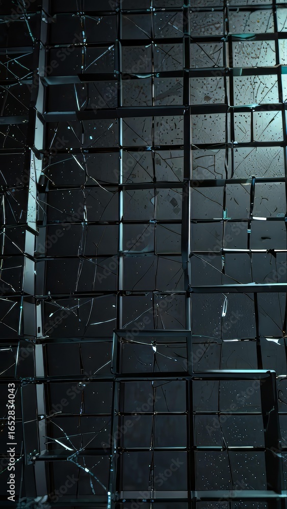 Poster abstract leaking data background through fractured glass grid