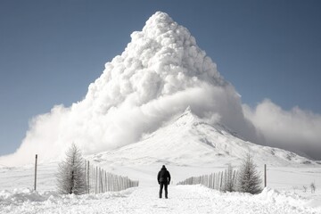 Dramatic Volcanic Eruption Amidst a Snowy Landscape