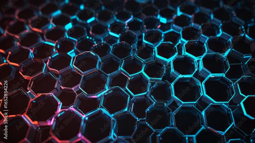 Aufkleber abstract futuristic data cell background with luminous hexagon pattern