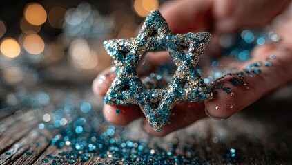 Hand holding a glittery Star of David