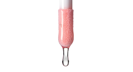 Lip gloss wand applicator dripping gloss, isolated on white background