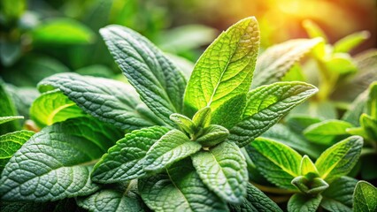 Fragrant herb with natural green leaves on macro background, botanicals, macro photography,  botanicals