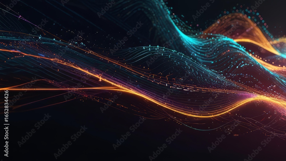Poster smooth flowing data wave background for technology design