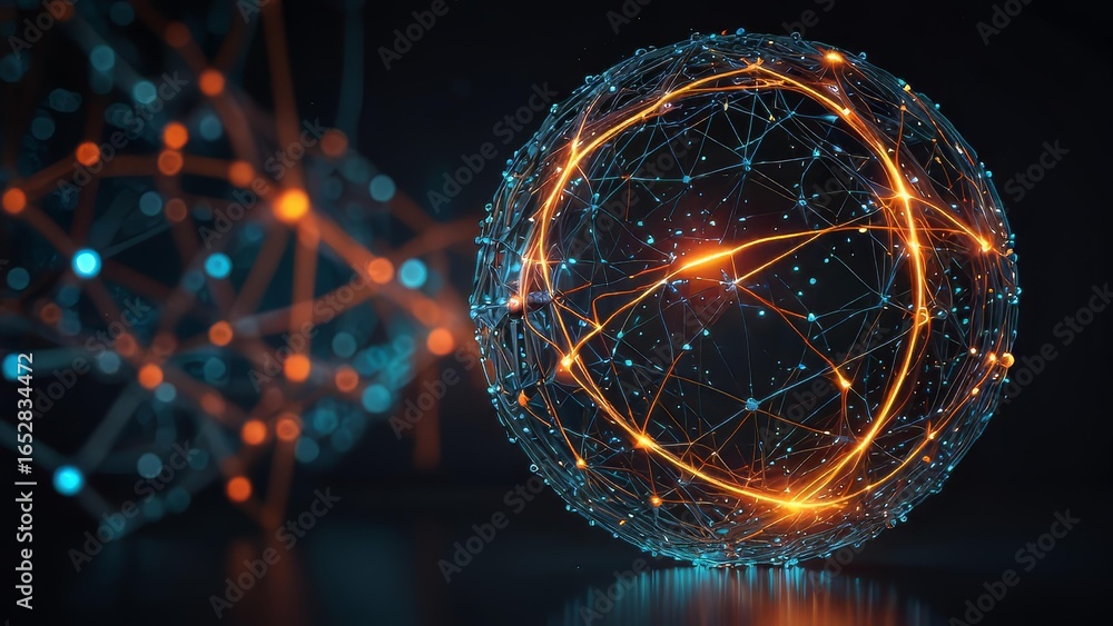 Aufkleber quantum data sphere with glowing nodes for global business network banner