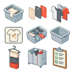Fabric basket vector laundry tray icons separator sorting clothing sock hanging icon
