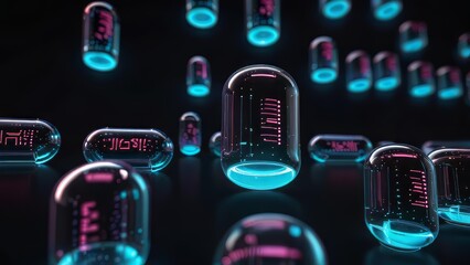 Secure archive visualization with transparent glowing capsules
