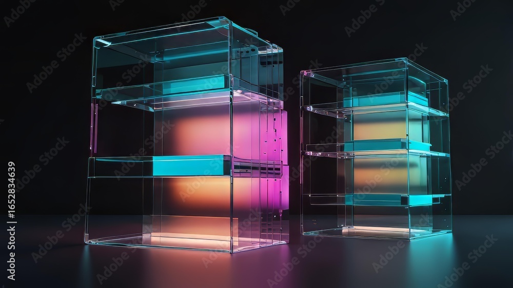 Poster layered archive background with glowing stacked storage plates