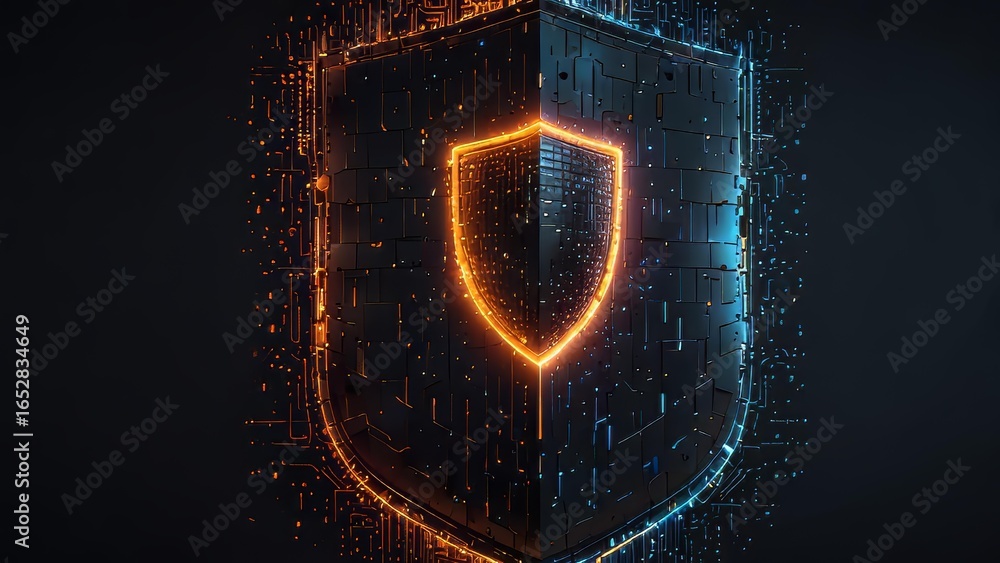 Poster glowing shield background symbolizing cybersecurity and data protection