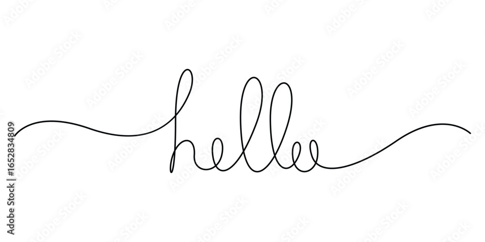 Poster continuous one line drawing of typography line art of hello word writing isolated on white backgroun