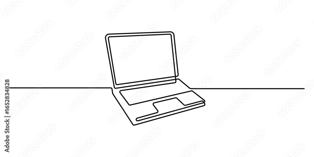 Poster drawing of laptop in one continuous line style isolated on white background vector illustration