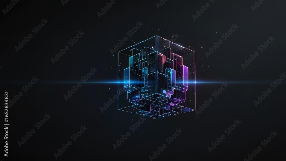 Poster glowing cube background symbolizing secure digital data storage