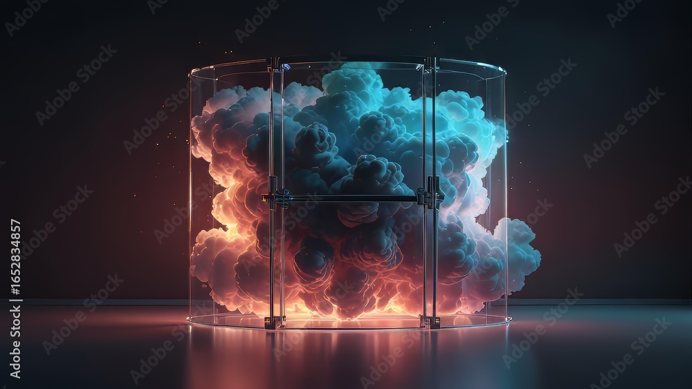 Poster glowing cloud vault background symbolizing secure data storage