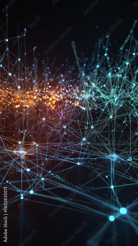 Poster futuristic data network grid background with glowing flow lines